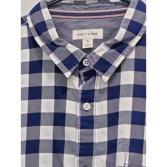 Sun + Stone Long Sleeve Casual/Dress Button Shirt - Blue White - Size- XL - Picture 2 of 13